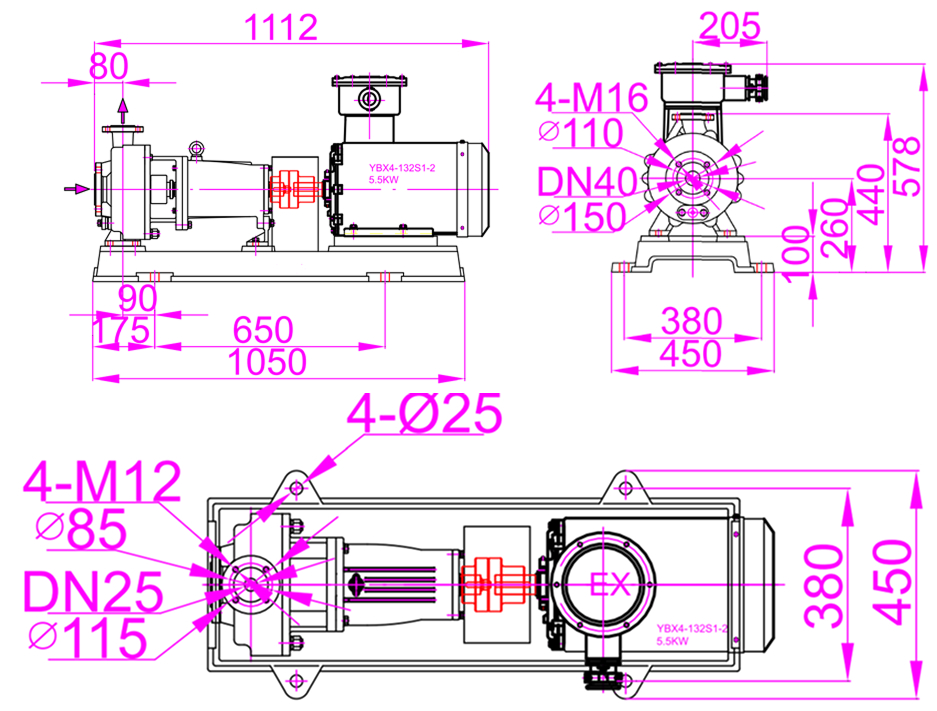 Чертеж оборудования IHF65-40-200 Чертеж оборудования IHF65-40-200