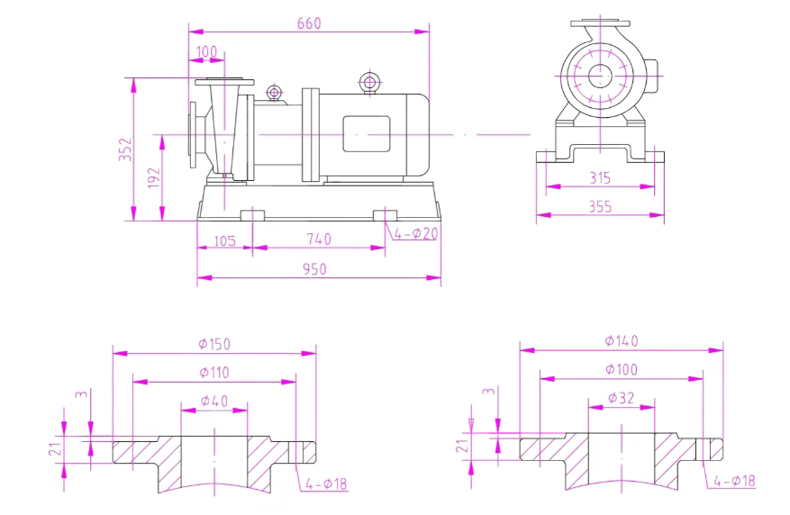 Чертеж оборудования CQB40-32-160 Чертеж оборудования CQB40-32-160